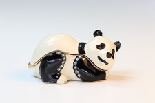 Jeweled Panda Enamel Trinket Box Hinged Jewelry Keepsake Hand Painted Gift