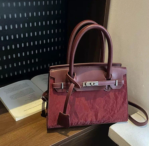 Burgundy faux leather satchel - burgundy,
