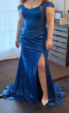Sherri Hill Prom Dress STYLE #56879 OFF THE SHOULDER, DARK PEACOCK(BLUE) SIZE 12
