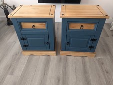 Upcycled Pair Of Corona Pine Bedsides Sprayed in Dark Water Matt Blue Paint