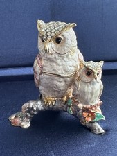 RUCINNI Trinket Box Owl & Baby Made With SWAROVSKI Crystals And Enameled Pewter