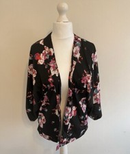 New Look Jacket Womens UK 12 Black Floral Kimono Shrug Bolero Summer Lightweight