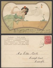 Raphael Kirchner 1906 Old UB Postcard Glamour Lady Woman Butterflies Kite Snake