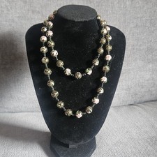 Vintage Chinese Cloisonné Necklace black, green, pink enamel RARE floral 1950’s