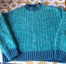 Ladies Apricot Dark Green Chunky Knit Jumper UK 16 / XL