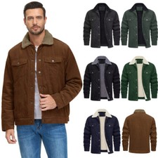 MEN CORDUROY COAT FLEECE FUR LINED LUMBERJACK WORK JACKET WARM WINTER CASUAL TOP