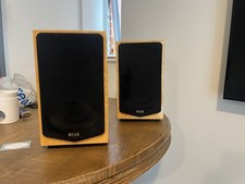 Vintage Quad 12L Bookshelf Speakers - Classic Hi-Fi, Light Wood Finish.