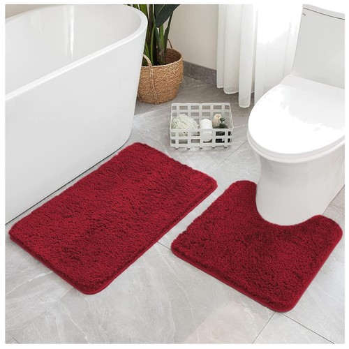 Red bathroom rugs set piece - set,