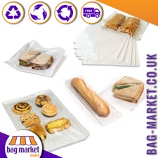 Film Fronted White Paper Bags, Clear Front Window, Sandwich, Food, Card, Sweets