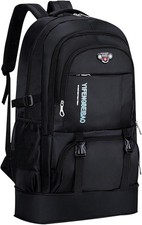 65L Hiking Backpack Black Expandable Travel Hiking Daypacks Waterproof AUCTION