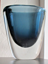 Superb Large Rare Blue Art Glass Vase, Nils Landberg, Orrefors, Sweden, 1950s