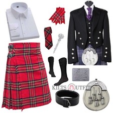 Men's Scottish 10 Pieces Prince Charlie Wedding Tartan Kilt Outfit In 50+ Tartan