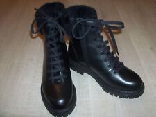 NEW DUNE PERCH Leather Biker Boots  with Fur Cuff - Black Size UK 6