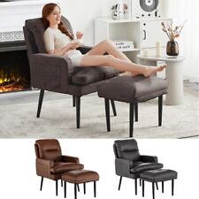 1PCPU Lazy Chair W/Footstool Recliner Lounge Chair Accent Armchair Sofa Foldable