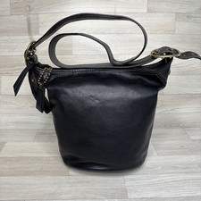 Coach Legacy Black Leather 11422 Duffle Bag Tattersall Lining Bucket 