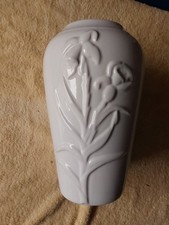 Large White Porcelain Vase With Embossed Daffodil Flower Detail 30cm high