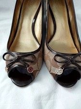 Coach Women's "PAOLA II" Peep Toe | Wedge Heels | Mettalic  Gold & Brown lining
