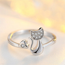 1.25 Ct Round Cut Lab Created Diamond Cat Kitten Design Ring White Gold Finish
