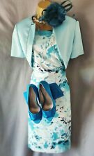 Jacques Vert Sz 12-14 Turquoise Dress, Jacket, Fascinator, Shoes 7, Bag Wedding