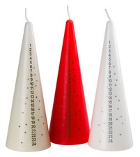 Christmas Advent candles - Traditional 15cm Red White Cream - Set of 3