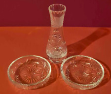 Royal Brierley Crystal Vase with 2 Edinburgh Crystal glass pin dishes Signed
