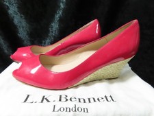 L.K. Bennett London Pink Peep Toe Leather Espadrilles Wedge heel shoes Size 40