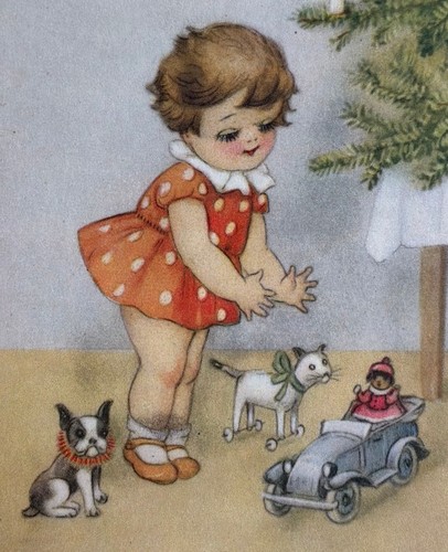 Girl with toys french bulldog - with,