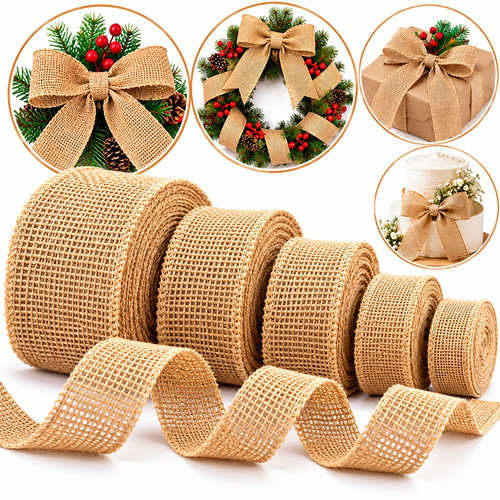 Natural hessian ribbon rustic - natural,