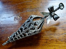 antique art deco retro clear rhinestone parasol brooch trombone pin -642