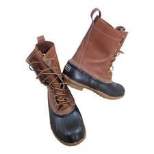 Men's L.L. Bean 10" Bean Boots Tan Brown Black Leather Duck Hunting Moccasin 9