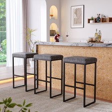 1PCS Grey PU Leather Breakfast Bar Stool Kitchen Pub Chair Counter Height Chairs