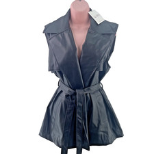 Gusto Belted Faux Leather Waistcoat, Size UK 14, Black, RRP £109.90