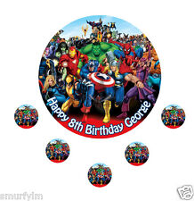 MARVEL HEROES CAKE TOPPER PARTY PERSONALISED ICING SUGAR 7.5" IMAGE k