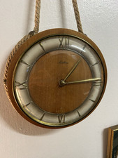 1950s Mauthe Hanging Wall Clock – Mid-Century Modern – Wood & Brass
