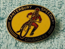 CANTERBURY SPEEDWAY 1978 CRUSADERS BADGE WITH YELLOW FRONT WHEEL.