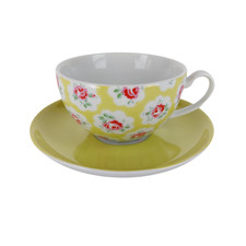 Cath Kidston Yellow Provence Rose Large Cappuccino Tea Cup & Saucer 2 Piece Set