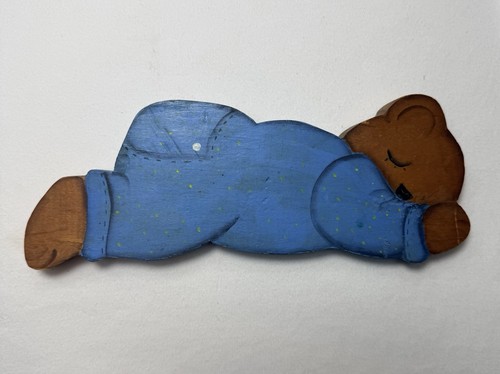 Vtg wooden sleeping teddy - wooden, bear