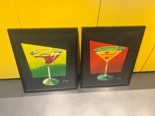 pop-art, cocktail glass bar drink large oil painting canvas - framed.