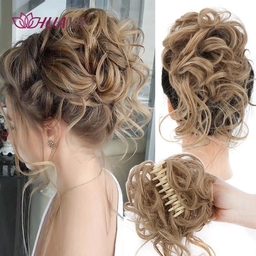 Highlight curly messy - bun, hair