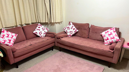 Pink fabric corner sofa - 3p,