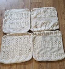 X4 VINTAGE  HAND KNITTED  ARAN WOOL CABLE CUSHION COVERS  17" X 16.5" SQUARE