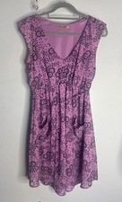 Barbara Hulanicki Floral Print Dress 12 Purple / Pink with pockets lined hippy