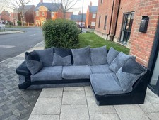 Blue Grey L Shaped Cord Sofa -