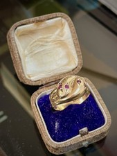Vintage 9ct Gold + Ruby Double Headed Snake / Serpent Ring - 5.1 grams - Size T