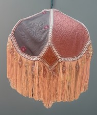 Large Vintage Downtown Beaded Lampshade Damask Terracotta -Brown & gold silk 15"