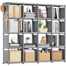 16 Cube Tall Storage Organizer Gray Modular Bookshelf DIY Metal Frame for Bed...
