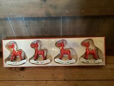 4 vintage hand Painted Large wooden rocking horses Christmas Tree Ornaments