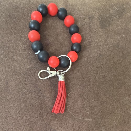 Beaded tassel key chain - beaded, red