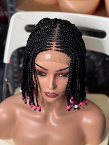 Short braided wig with beads - short,