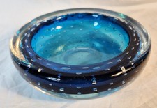 Vintage Whitefriars Kingfisher Blue Bubble Bullicante Glass Bowl Dish 15cm